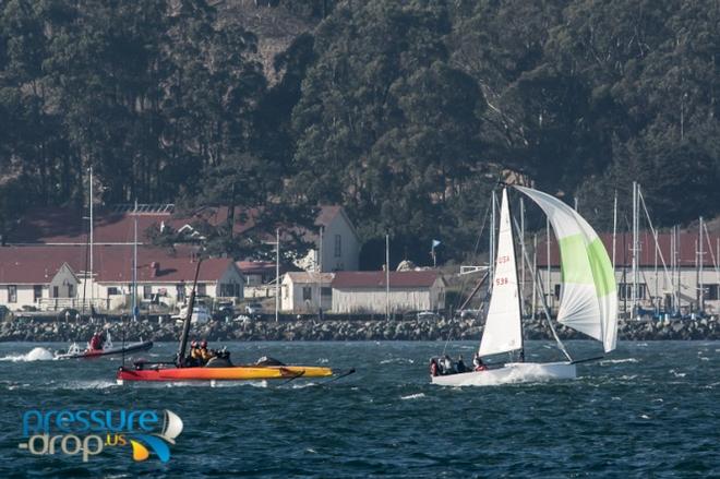 Race from Golden Gate Bridge downhill to the SF/ Oakland Bay Bridge - 2015 Ronstan Bridge © pressure-drop.us